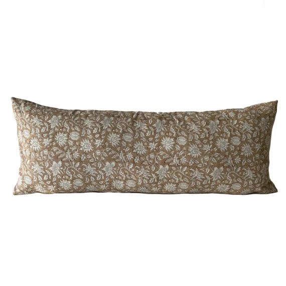 Tan and Ivory Linen Lumbar Pillow Designer Linen Floral Block - Etsy Canada | Etsy (CAD)