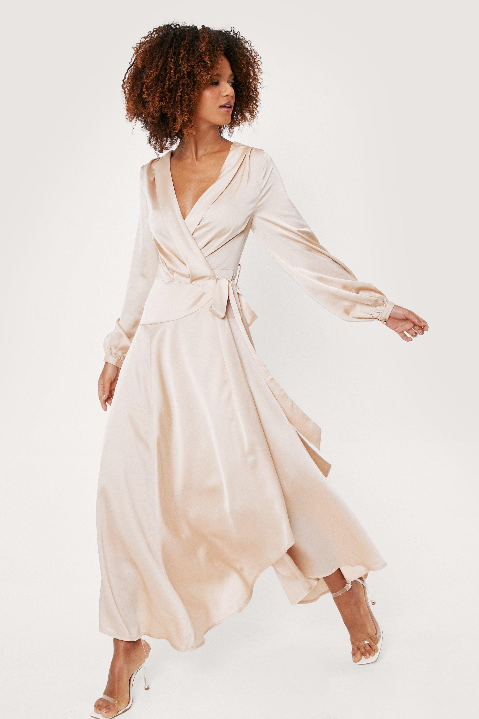 Satin Long Sleeve Cowl Back Maxi Dress | Nasty Gal (US)