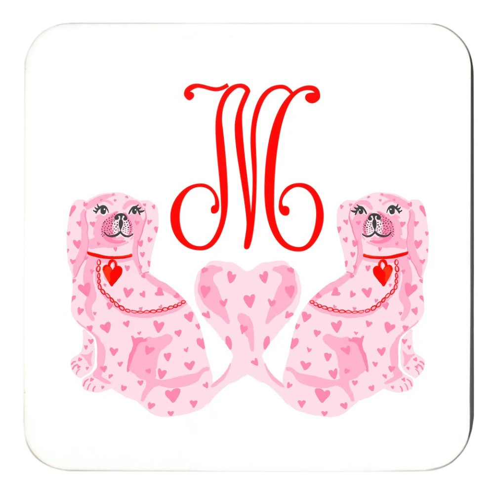 StaffHEARTshire Spaniels Personalized Valentine's Cork Backed Coasters - Set of 4 | Taylor Beach Design