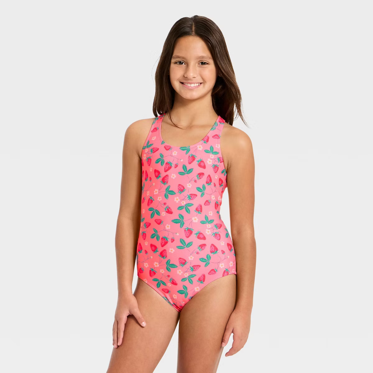 Girls' Strawberry Patch One Piece Swimsuit - Cat & Jack™ Coral Pink/Green | Target