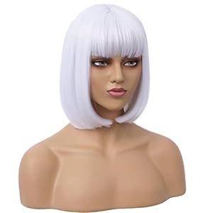 RightOn 12 Inches White Wig Short Bob Wig White Short Straight Wig Bob Wig with Bangs Synthetic B... | Amazon (US)