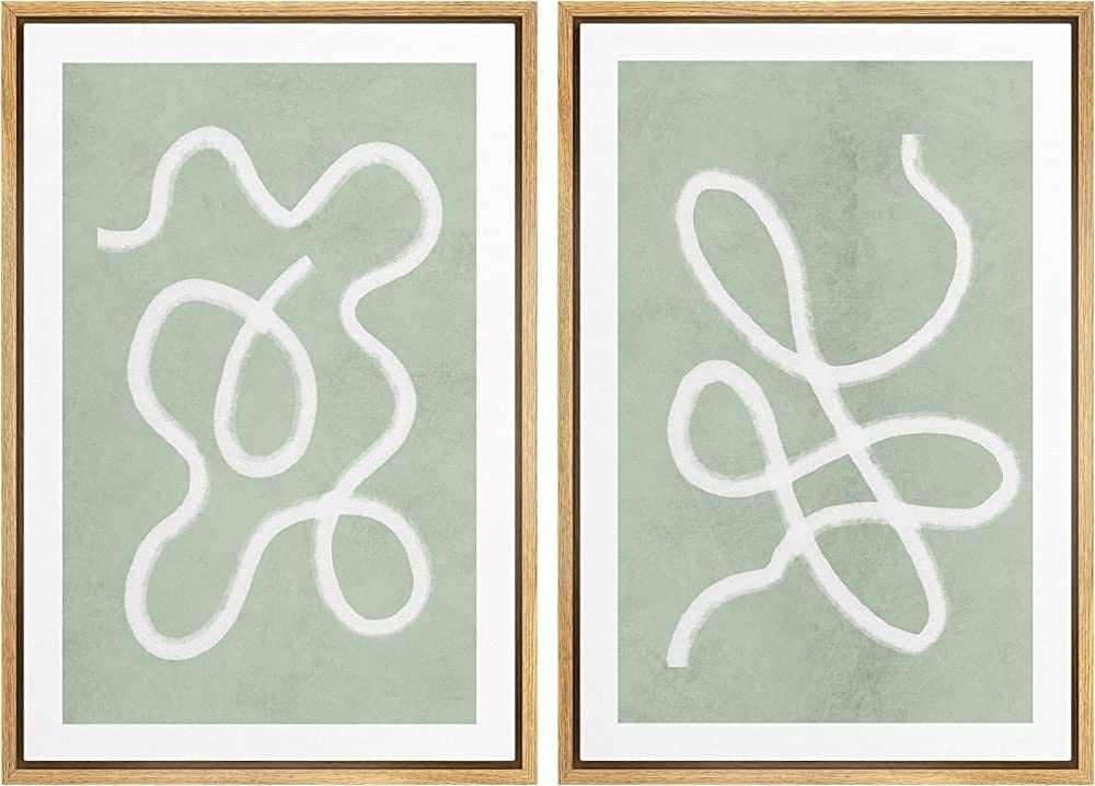 SIGNWIN Framed Wall Art Print Set White Line Over Contrasting Green Background Abstract Swirly Di... | Amazon (US)