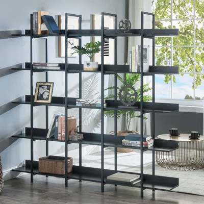 5 Tier Bookcase Home Office Open Bookshelf, Vintage Industrial Style Shelf, MDF Board, Metal Frame | Wayfair North America