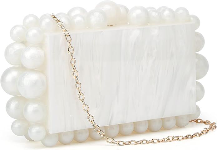 Acrylic Marble Clutch Purse Handbag for Women, Handmade Beaded Pearl Evening Bag for Prom Party B... | Amazon (US)