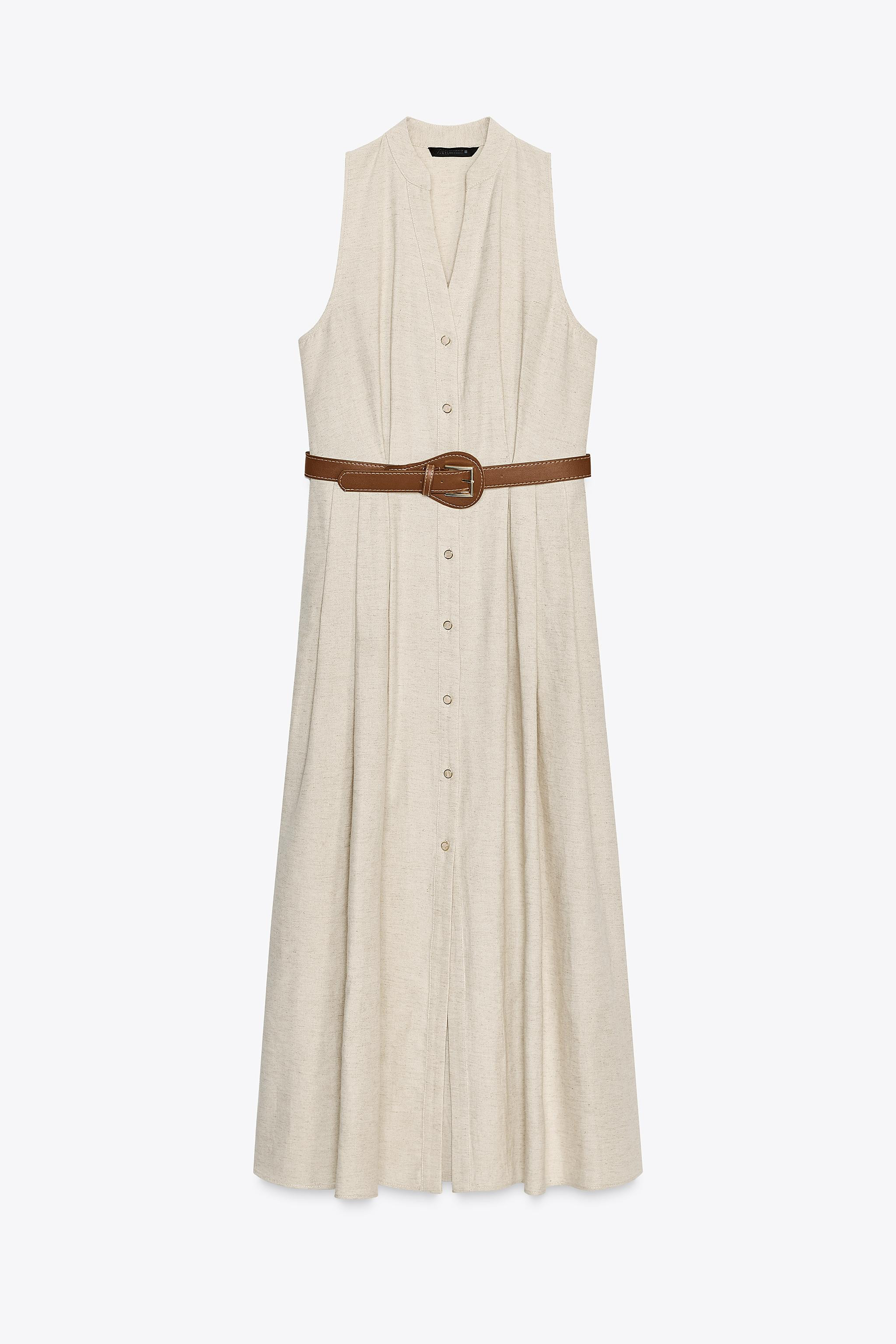 LINEN BLEND MIDI DRESS WITH BELT | Zara UK