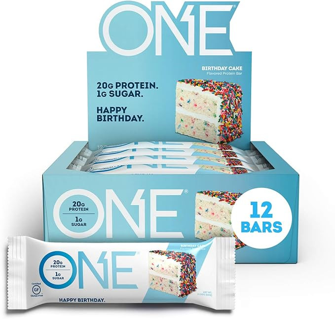 ONE Protein Bars, Birthday Cake, Gluten Free Protein Bars with 20g Protein and only 1g Sugar, Gui... | Amazon (US)