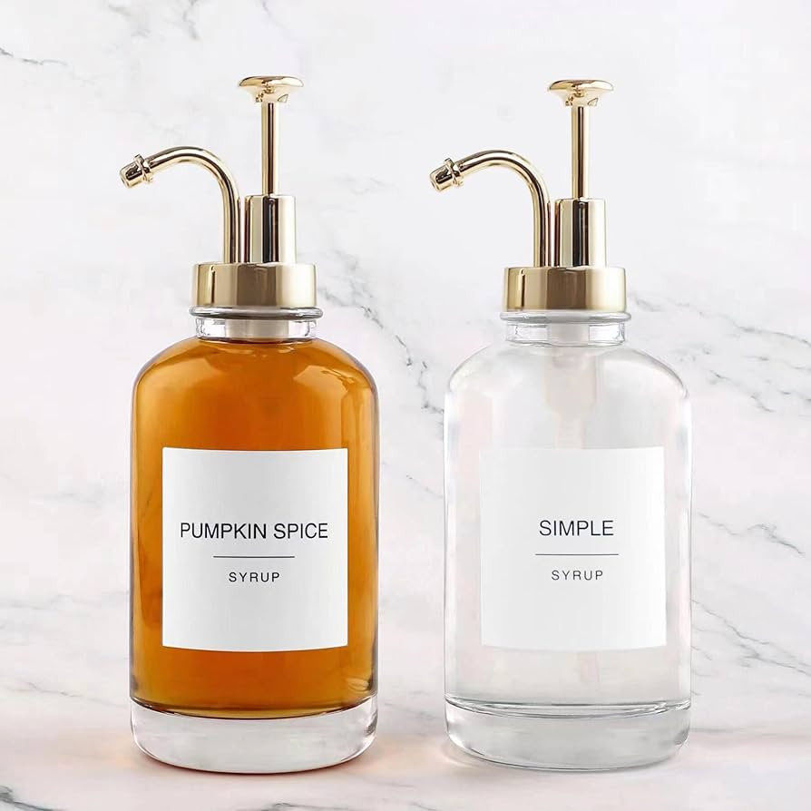 Coffee Bar Accessories - Glass Coffee Syrup Dispenser with 84 Syrup Labels (Set of 2), Fancy Pump... | Amazon (US)