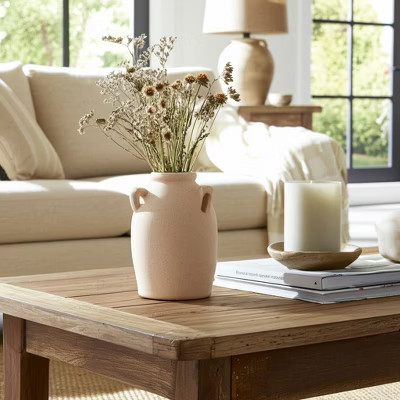 Ceramic Vase with Handles - Decorative Flower Holder - Textured Rustic Home Decor - Handmade Pottery - Living Room, Bedroom, Office - 6" Ivory & Tan | Target