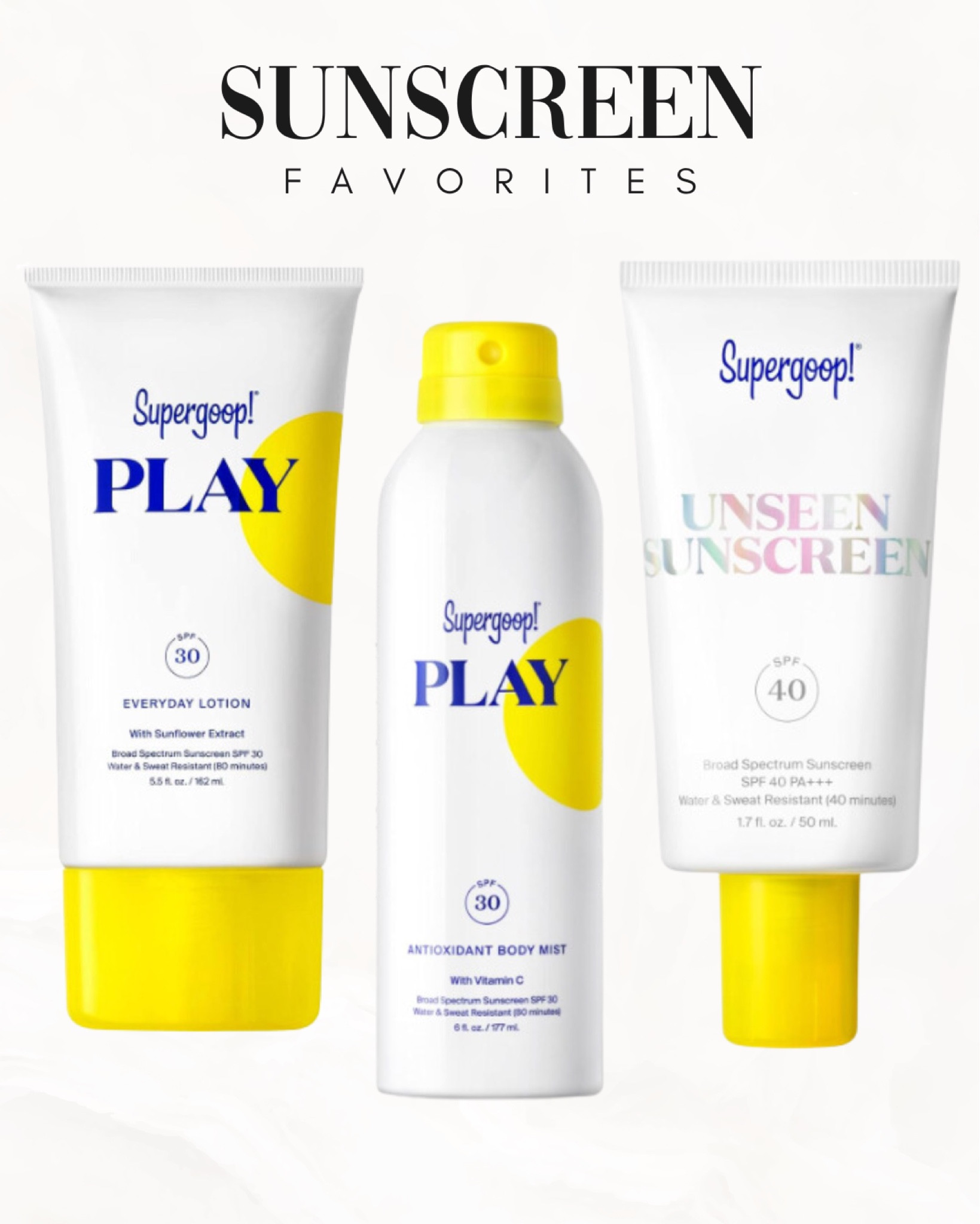 Summer Essentials

Summer  summer sunscreen  summer essentials  beach essentials  Supergoop  sun protection  skincare  spf  summer skincare  summer beauty 

#LTKSeasonal #LTKbeauty #LTKswim