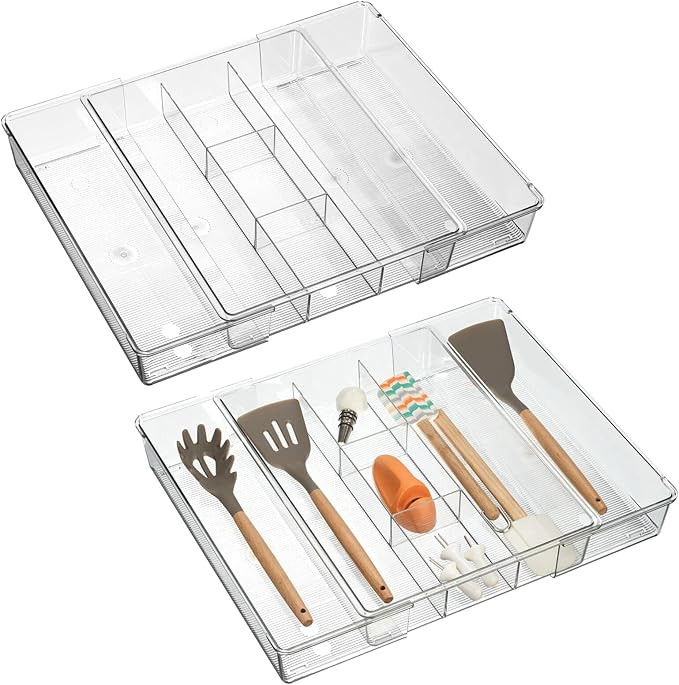 mDesign Dual Expandable Plastic In-Drawer Utensil Organizer Tray Deep 5 Section Divided for Kitch... | Amazon (US)