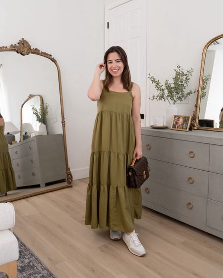 Summer vibes activated with this stunning tiered olive green maxi tent dress paired with a neutral sneakers! It also comes in multiple colors!
#casuallook #picnicdate #springfashion #affordablefinds

#LTKSeasonal #LTKShoeCrush #LTKStyleTip