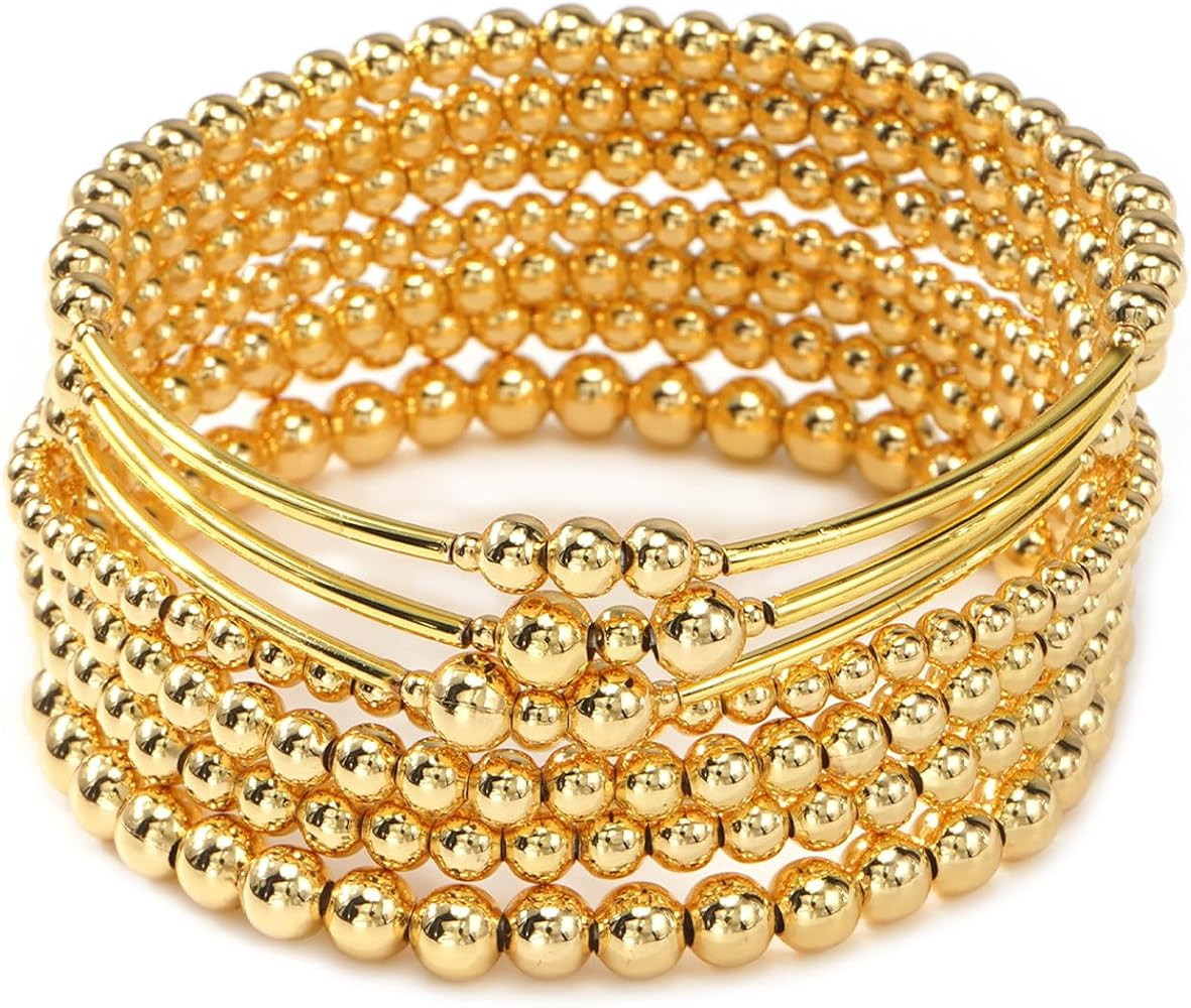 14K Gold Pearl Beaded Cross Bracelets Stack Set for Women,Stretch Boho Colorful Christian Beads B... | Amazon (US)