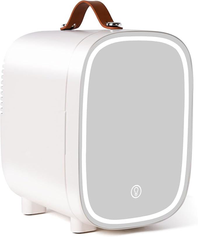 Mini Fridge for Bedroom, 4 Liter/6 Can Skincare Fridge With LED Mirror,12v AC/DC Cooler & Warmer ... | Amazon (US)