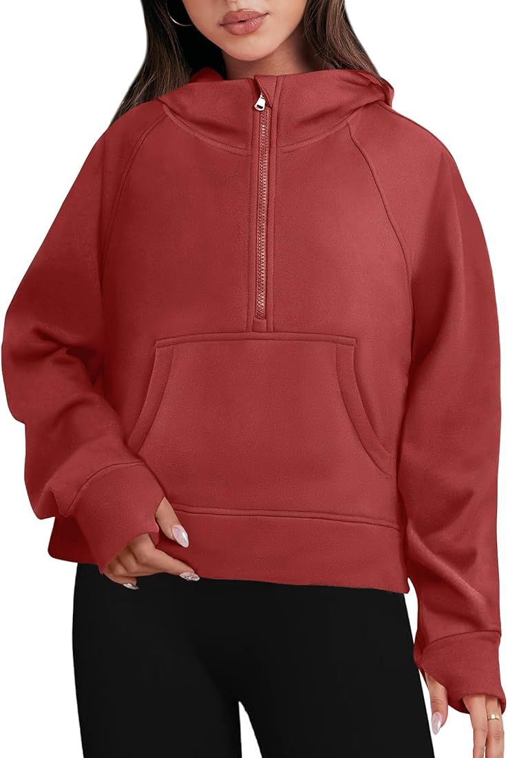 ANRABESS Women Half Zip Cropped Hoodies Fleece Quarter Zip Up Pullover Sweatshirts Winter Clothes... | Amazon (US)