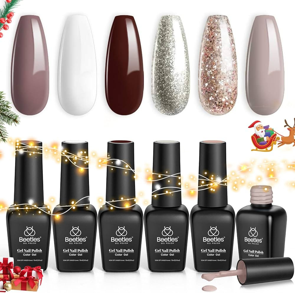 Beetles Holiday Gel Nail Polish Set - 6 Colors Burgundy Red Brown Champagne Gold Brown Gel Polish... | Amazon (US)