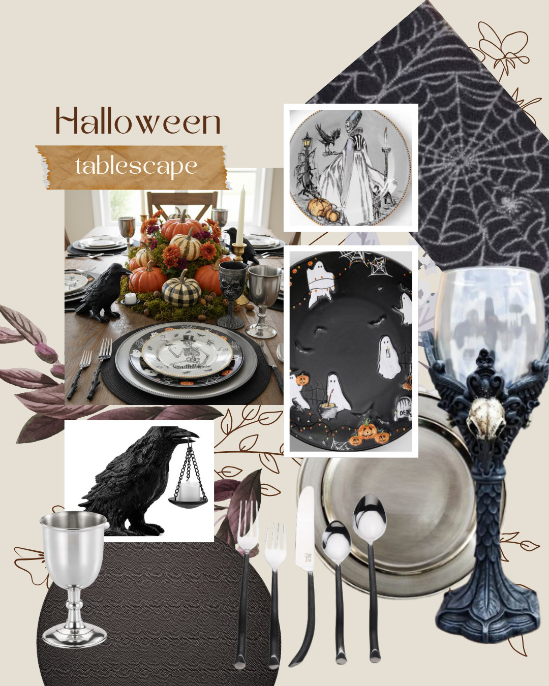 Build the perfect Halloween tablescape with these elegant finds 🖤 From skeleton plates to twig flatware and those dramatic pumpkins, I’ve linked every piece so you can recreate the look. Tap to shop and bring a little spooky sophistication to your table this season!  Twig flatware: https://amzn.to/3VCDI9N 

 #LTKHalloween