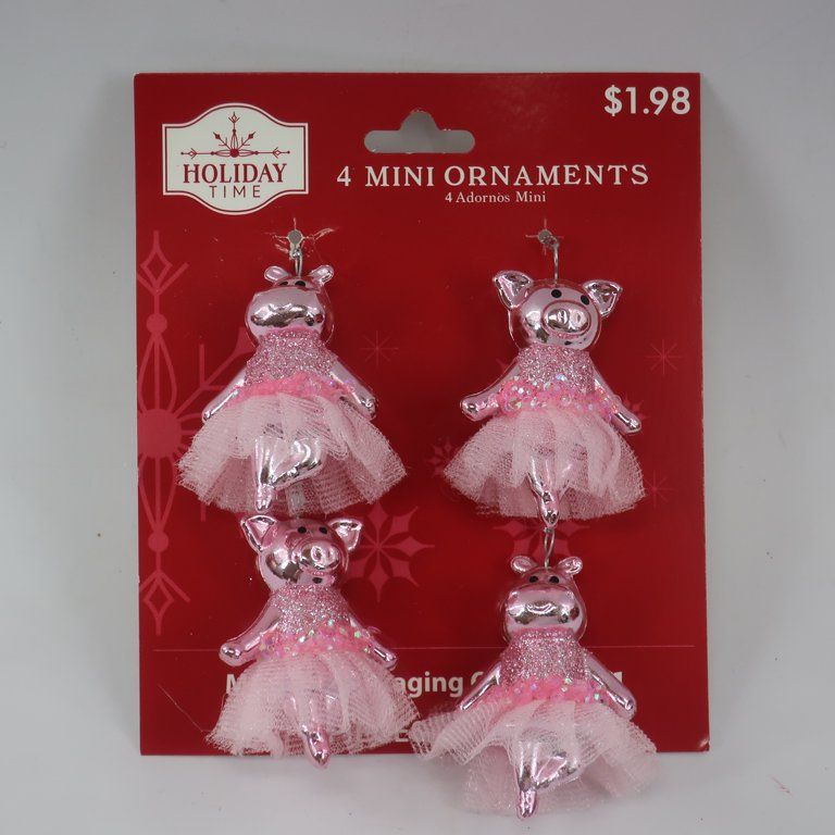 Holiday Time Shiny Blush Pink Dancing Pig and Hippo Christmas Mini Ornaments, 4 Count - Walmart.c... | Walmart (US)