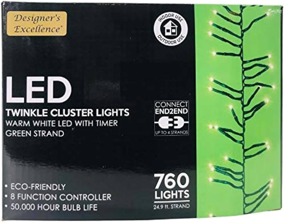 LED Twinkle Cluster Lights 24.9Ft Warm White w/Green Strand Connect End to End Indoor Outdoor | Amazon (US)