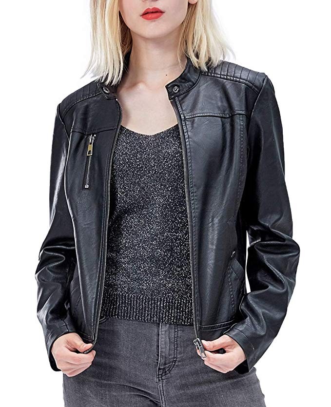 Fahsyee Women’s Faux Leather Jackets, Zip Up Motorcycle Short PU Moto Biker Outwear Fitted Slim... | Amazon (US)