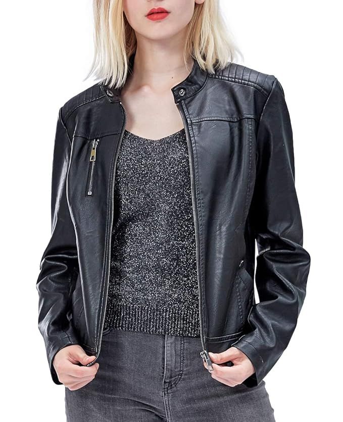 Fahsyee Women’s Faux Leather Jackets, Zip Up Motorcycle Short PU Moto Biker Outwear Fitted Slim... | Amazon (US)