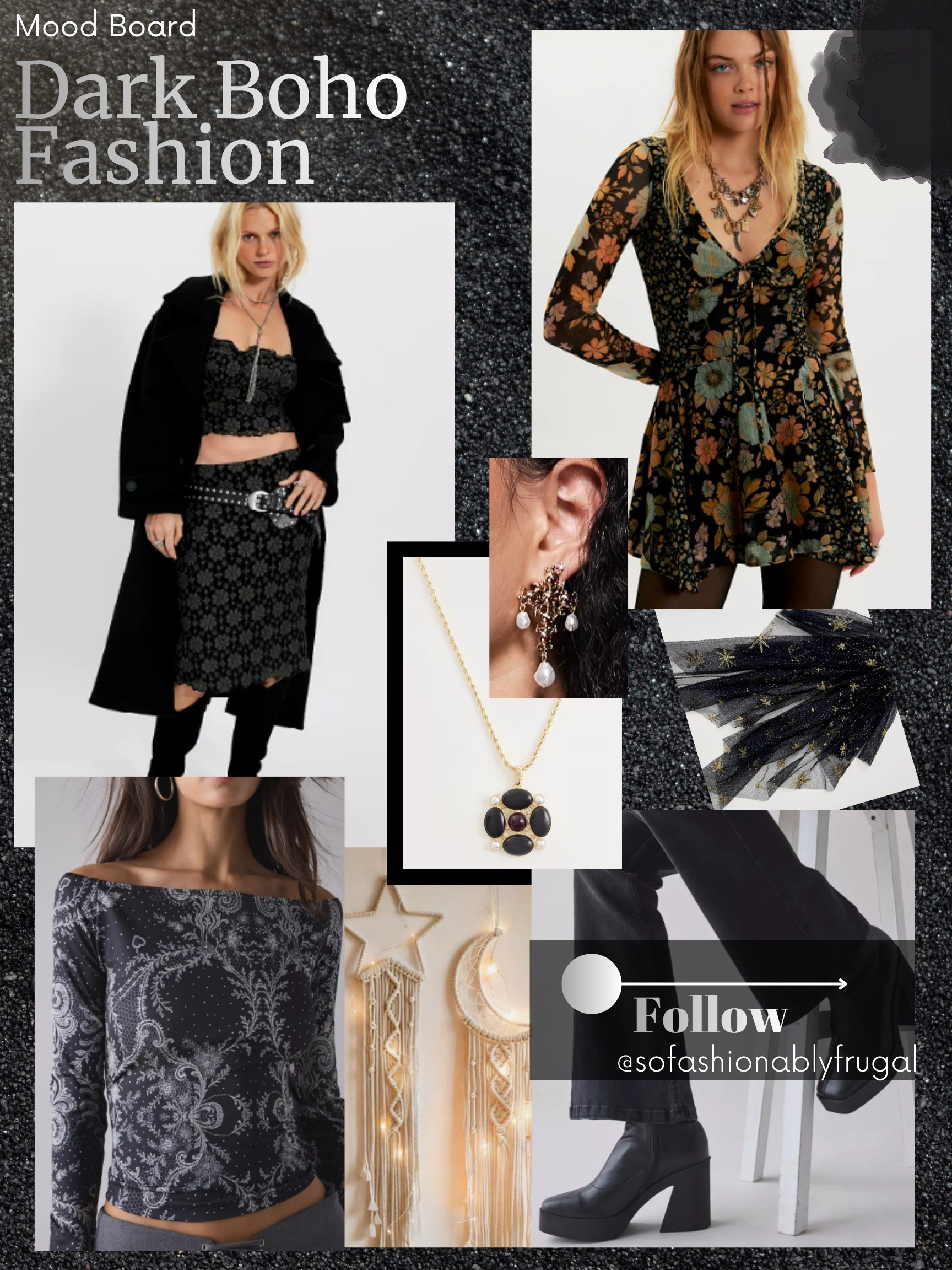 Leaning into those dark boho vibes today! 🌙✨ This 'Whimsigoth' aesthetic is perfect for transitioning your wardrobe. I’m obsessed with the trend of mixing moody florals with edgy hardware. Everything linked is perfect for a concert look or celestial-inspired date night!-------------------------------------------------------Dark Boho, Whimsigoth, Moody Floral, Celestial Style, Festival Fashion, Date Night Outfit, Platform Boots, Edgy Bohemian, 90s Grunge, Transition Style, Romantic Goth, Western Belt, Mesh Top, Statement Jewelry, Star and Moon.LTKunder50 #LTKunder100 #LTKstyletip #LTKSeasonal #Whimsigoth #DarkBoho #MoodyFloral #BohoChic #CelestialStyle #EdgyFashion #FestivalOOTD

#LTKMidsize #LTKSeasonal #LTKTravel