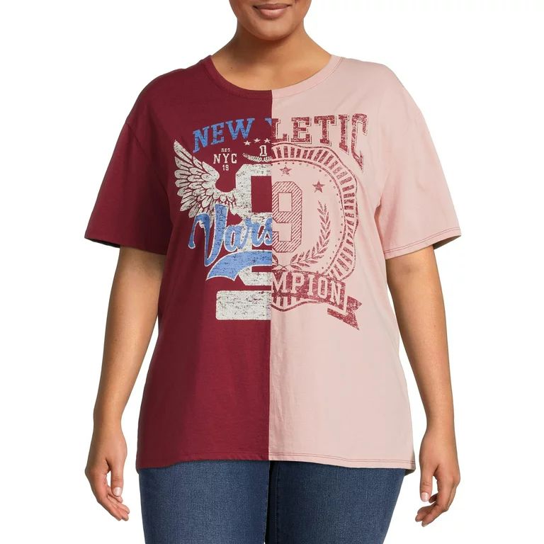 No Boundaries Juniors Plus Size Colorblocked Graphic Tee | Walmart (US)