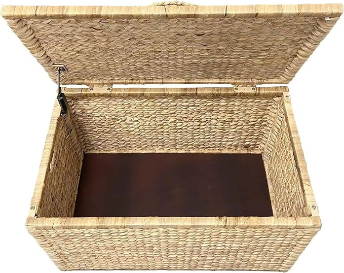 eHemco Heavy-duty Water Hyacinth Wicker Storage Trunk with Metal Frame, 30 by 17.5 by 17.5 Inches... | Amazon (US)