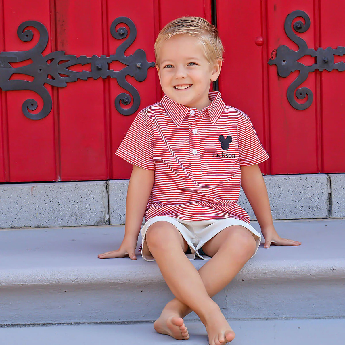 Mouse Ears Red Stripe Polo | Classic Whimsy