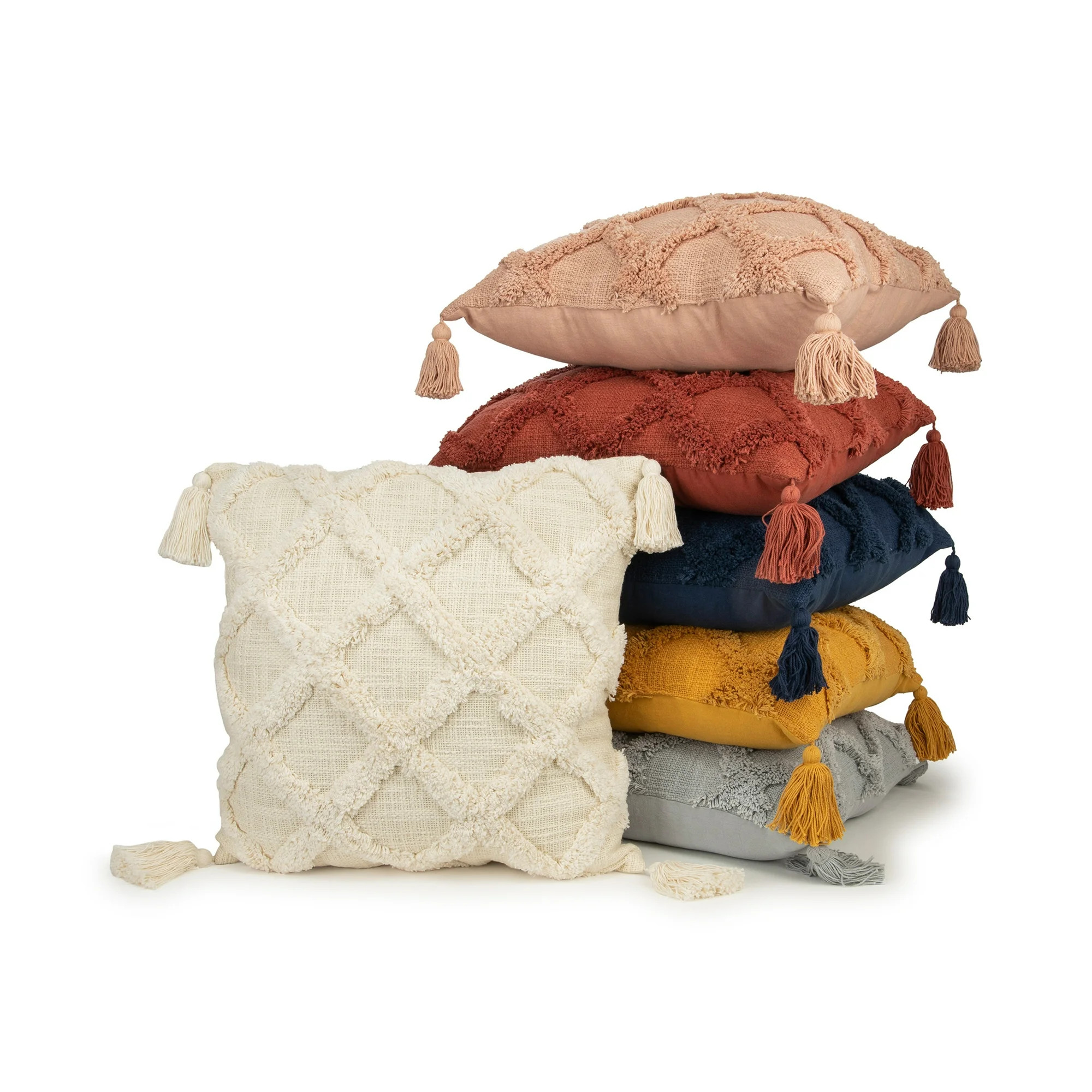 Better Homes & Gardens Tufted Trellis Decorative Square Throw Pillow, 20" x 20", Natural | Walmart (US)