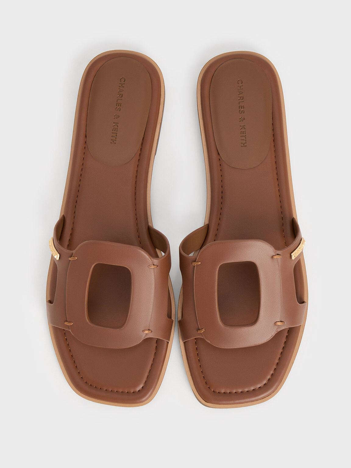 Caramel Cut-Out Slide Sandals | CHARLES & KEITH | Charles & Keith EU