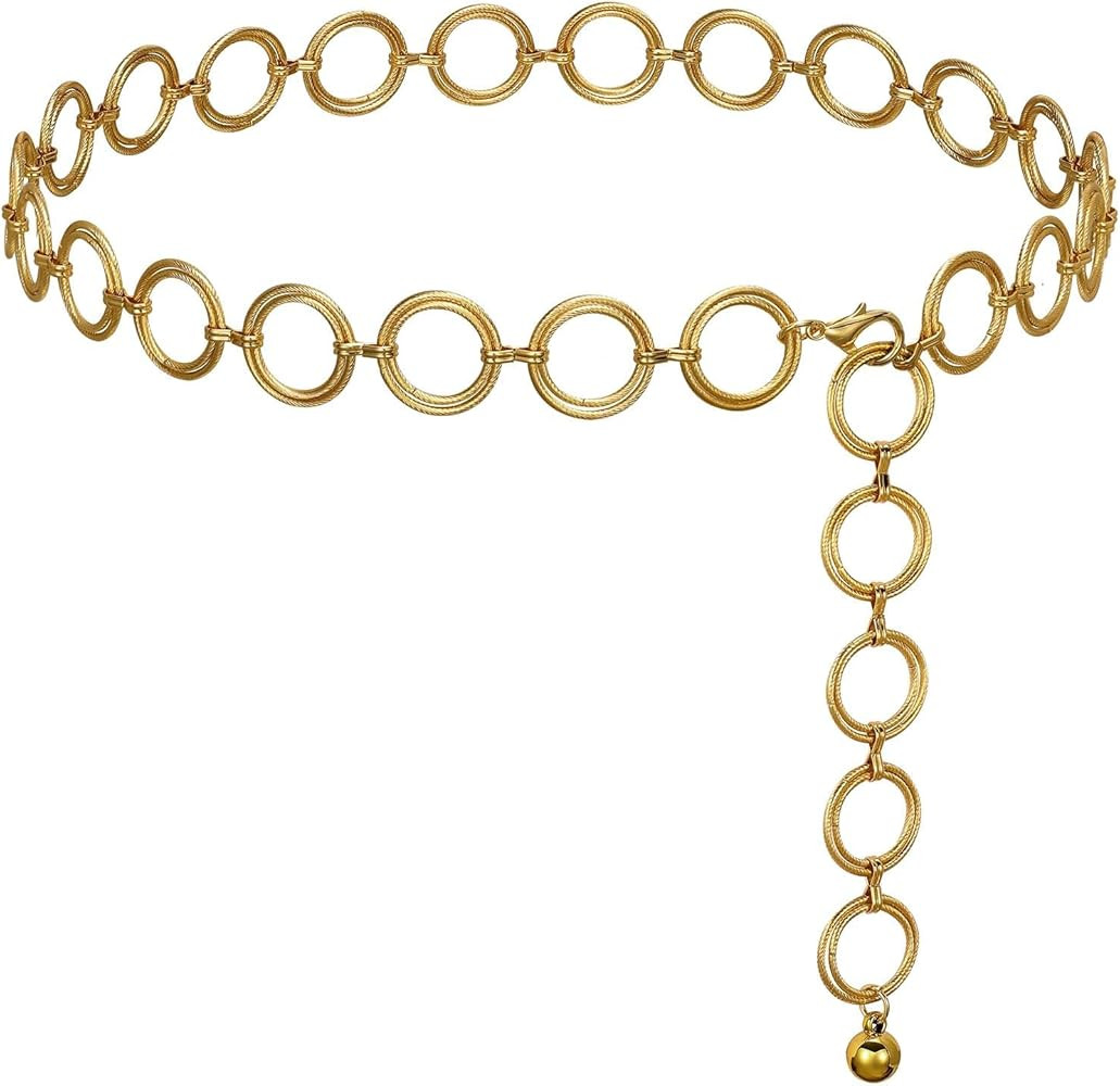 WHIPPY O-Pattern Metal Waist Chain Belt Women Fashion Adjustable Body Link Belts for Jeans Dresse... | Amazon (US)