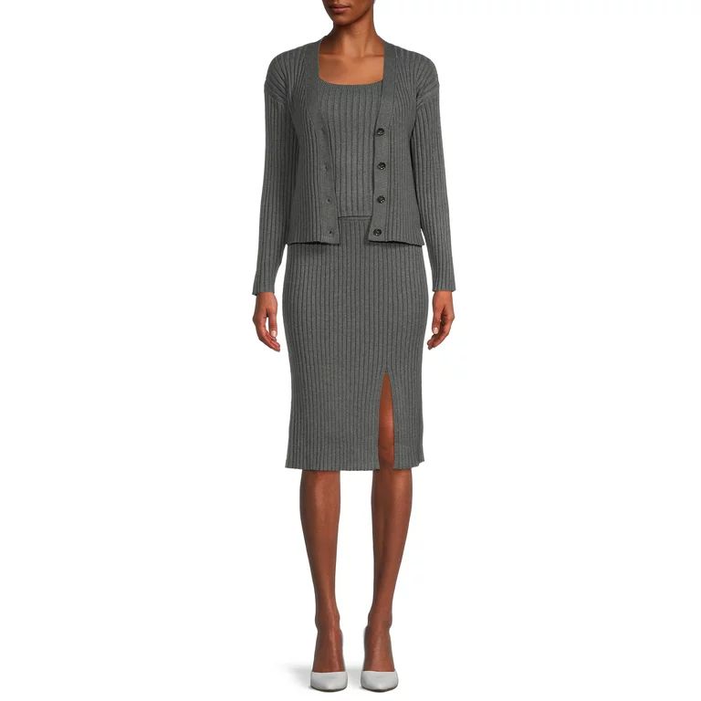 Time and Tru Women's Rib Knit Cardigan, Skirt and Cami Set, 3-Piece - Walmart.com | Walmart (US)