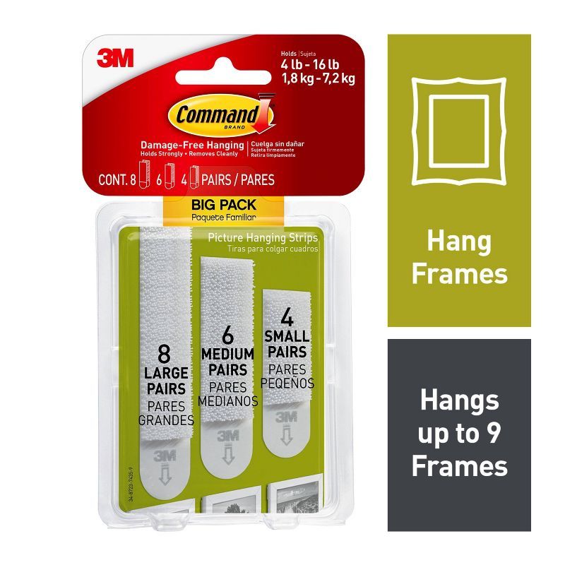 Command 8 Sets Large/6 Sets Medium/4 Sets Small Picture Hanging Strips Big Pack White | Target