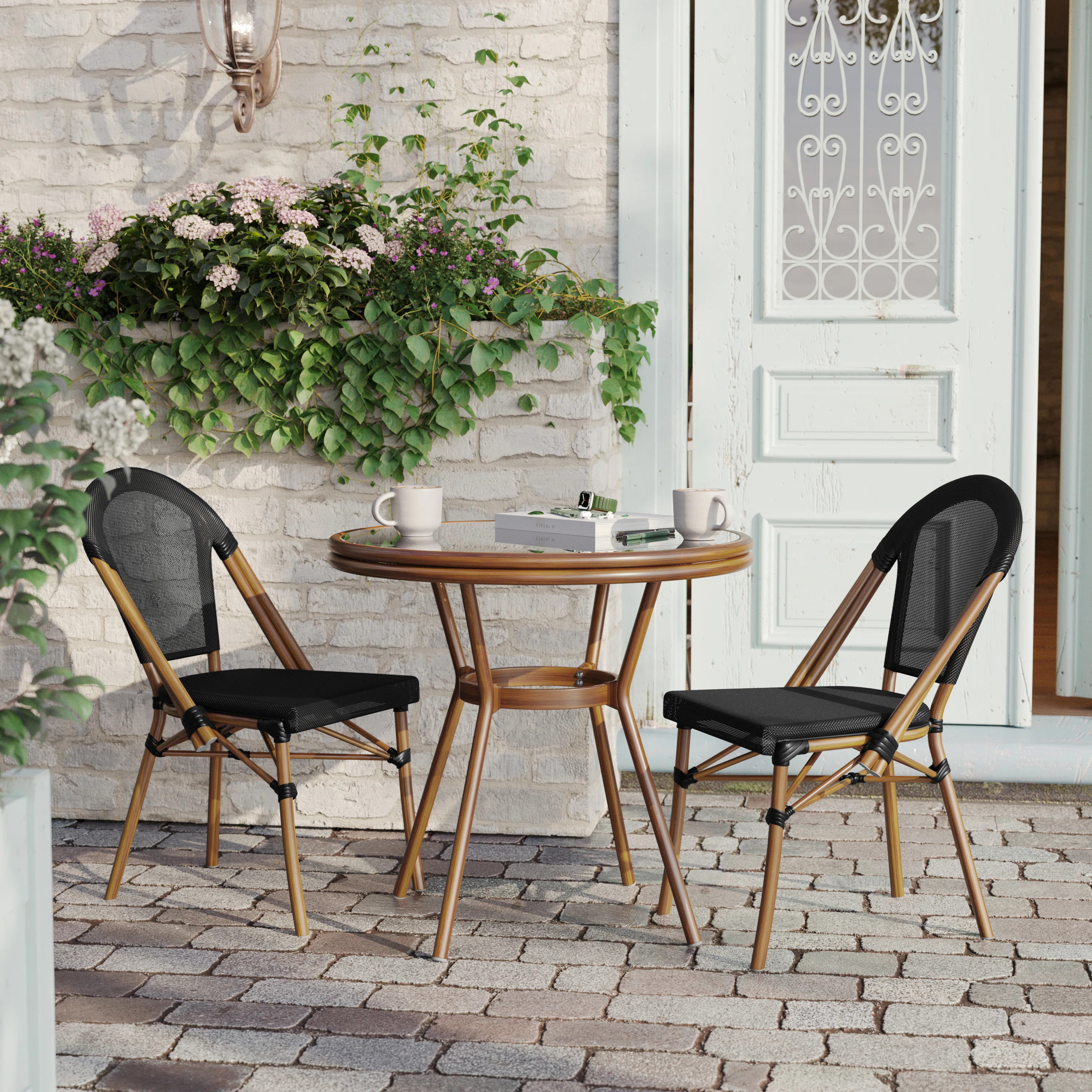 Rylan Round Indoor/Outdoor Commercial Bistro Set with Table and Two Chairs | Wayfair North America