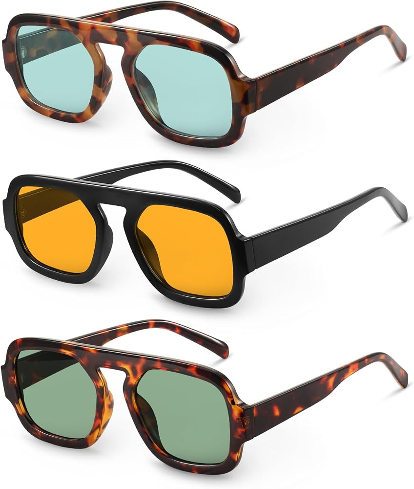 YDAOWKN Retro Square Aviator Sunglasses for Women Men Trendy Flat Top Sun Glasses UV Protection V... | Amazon (US)