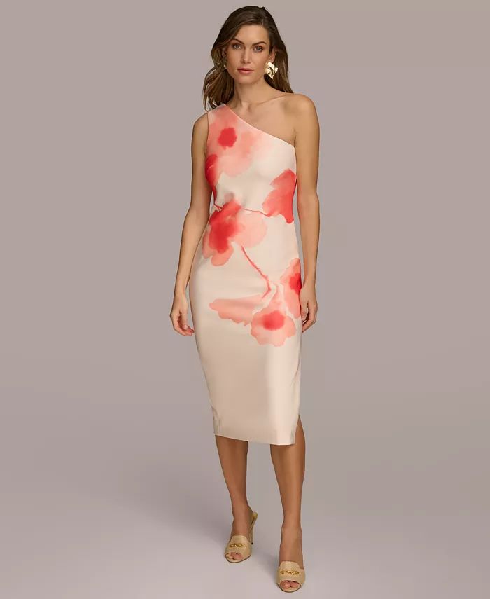 Women's Printed One-Shoulder Midi Dress | Macy's