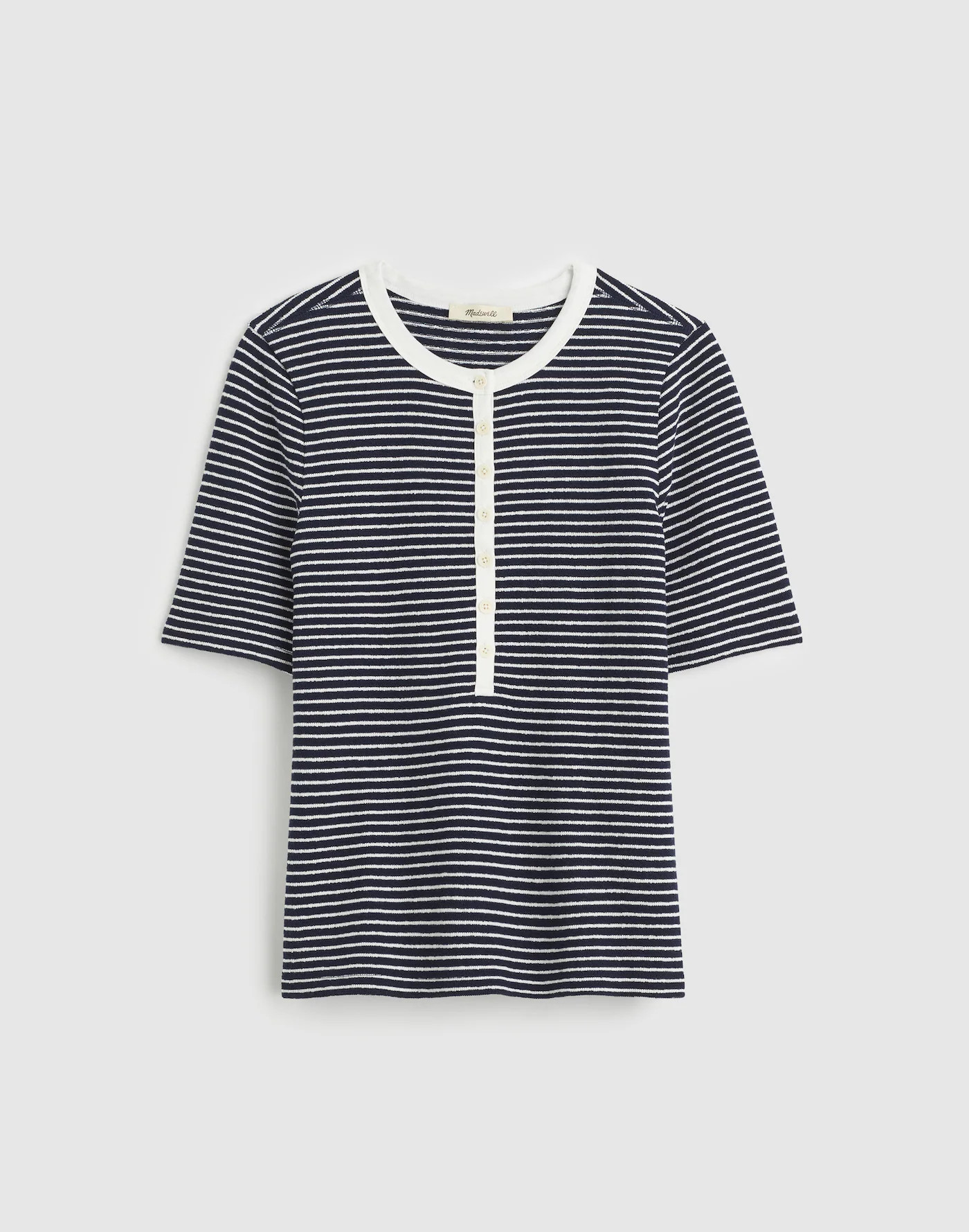 Striped Elbow-Sleeve Henley Tee | Madewell | Madewell