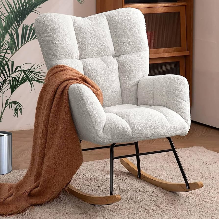 Rocking Chair Nursery, Teddy Glider Rocker with High Backrest, Modern Rocking Accent Chairs for N... | Amazon (US)