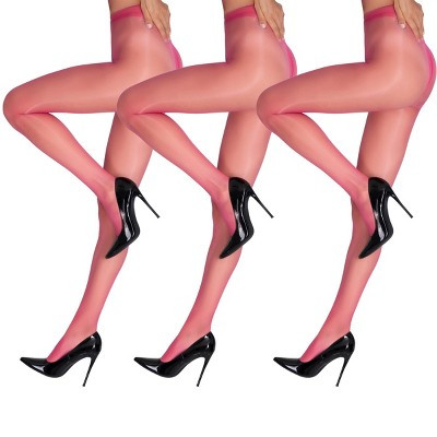 LECHERY 7 Pairs of Glossy Sheer Pantyhose Tights - Pink, S/M | Target