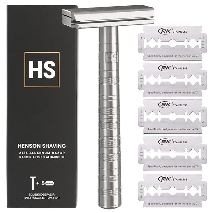 Henson Shaving Razor - Aluminum Double Edge Safety Razor with 5 Spare Blades - 30° Angled Precis... | Amazon (US)
