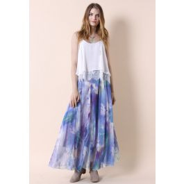 Dancing Watercolor Floral Maxi Skirt in Violet | Chicwish