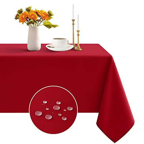 Romanstile Red Tablecloth 90 x 156 Inch, Christmas Rectangle Table Cloth for 6ft Tables, Water and Wrinkle Resistant Wipe Clean Polyester Table Covers for Dining/Parties/Restaurants/Holiday Dinners | Amazon (US)