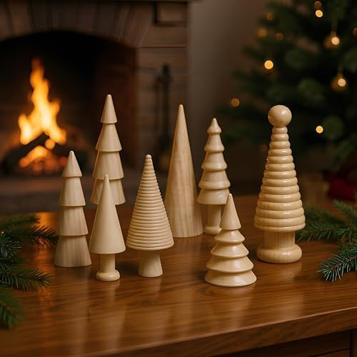 8 Pcs Large Vintage Wooden Christmas Tree Tabletop Decor Farmhouse Handmade Wood Christmas Trees ... | Amazon (US)