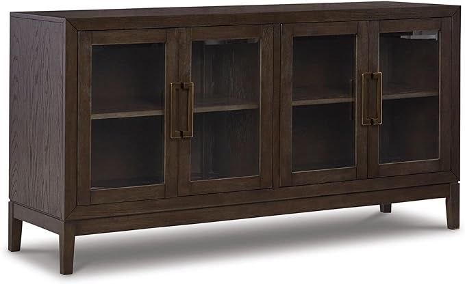 Benjara Buffet 60 Inch Sideboard Display Server, 2 Glass Double Door Cabinets, Dark, Brown, Brass | Amazon (US)