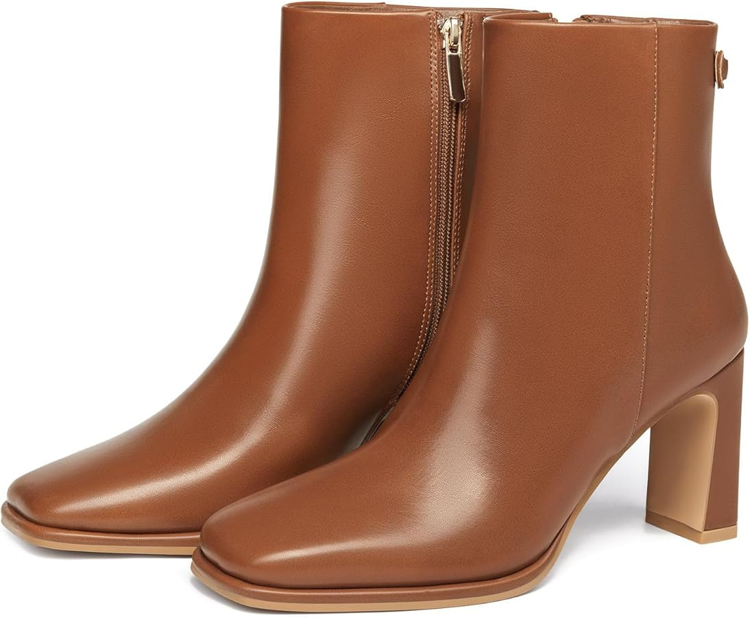 Coutgo Women's Square Toe Ankle Boots Chunky Block Heel Side Zipper Booties Faux Suede Winter Sho... | Amazon (US)