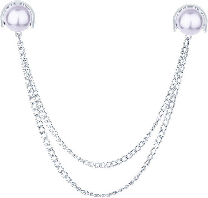 Pearl Brooch Pins Tassel Chain Collar Pins for Men Women Lapel Chain Jewelry for Dress Shirt Suit... | Amazon (US)