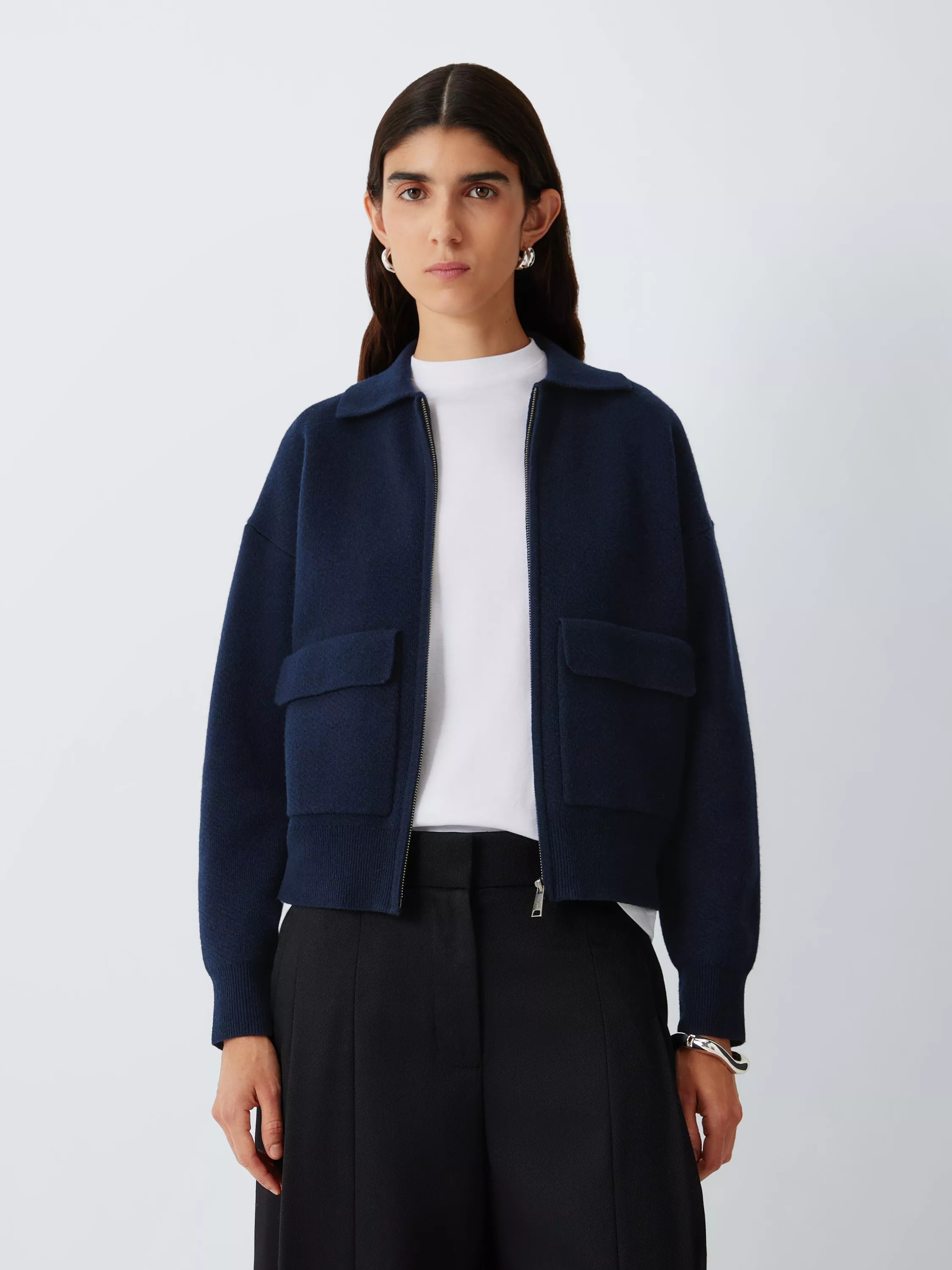 John Lewis Blouson Wool Rich Knit Jacket, Navy | John Lewis (UK)