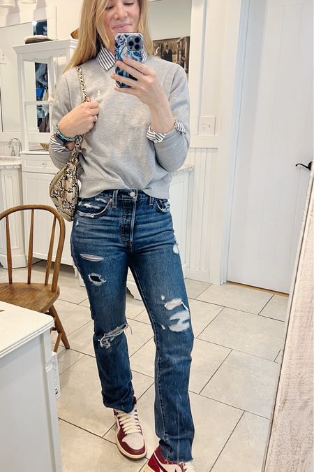 #ootd jeans outfit 

Size reference 5’ 9” 140 lbs

Crew cropped sweater - medium (mine is polo)

Button up shirt - x large( mine was. Free assembly Walmart)

Straight leg jeans - 28 x 32


Weekend style. Weekend #ootd.
Casual jeans outfits. Jeans. Levi’s 501s. Bum bag. Belt bag. Amazon finds. Jordan’s. Preppy style. Classic style outfits. 

#LTKsalealert #LTKover40 #LTKstyletip