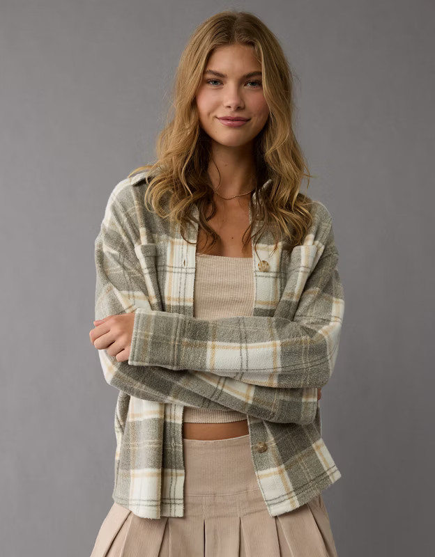 AE Fleece Plaid Shacket | American Eagle Outfitters (US & CA)