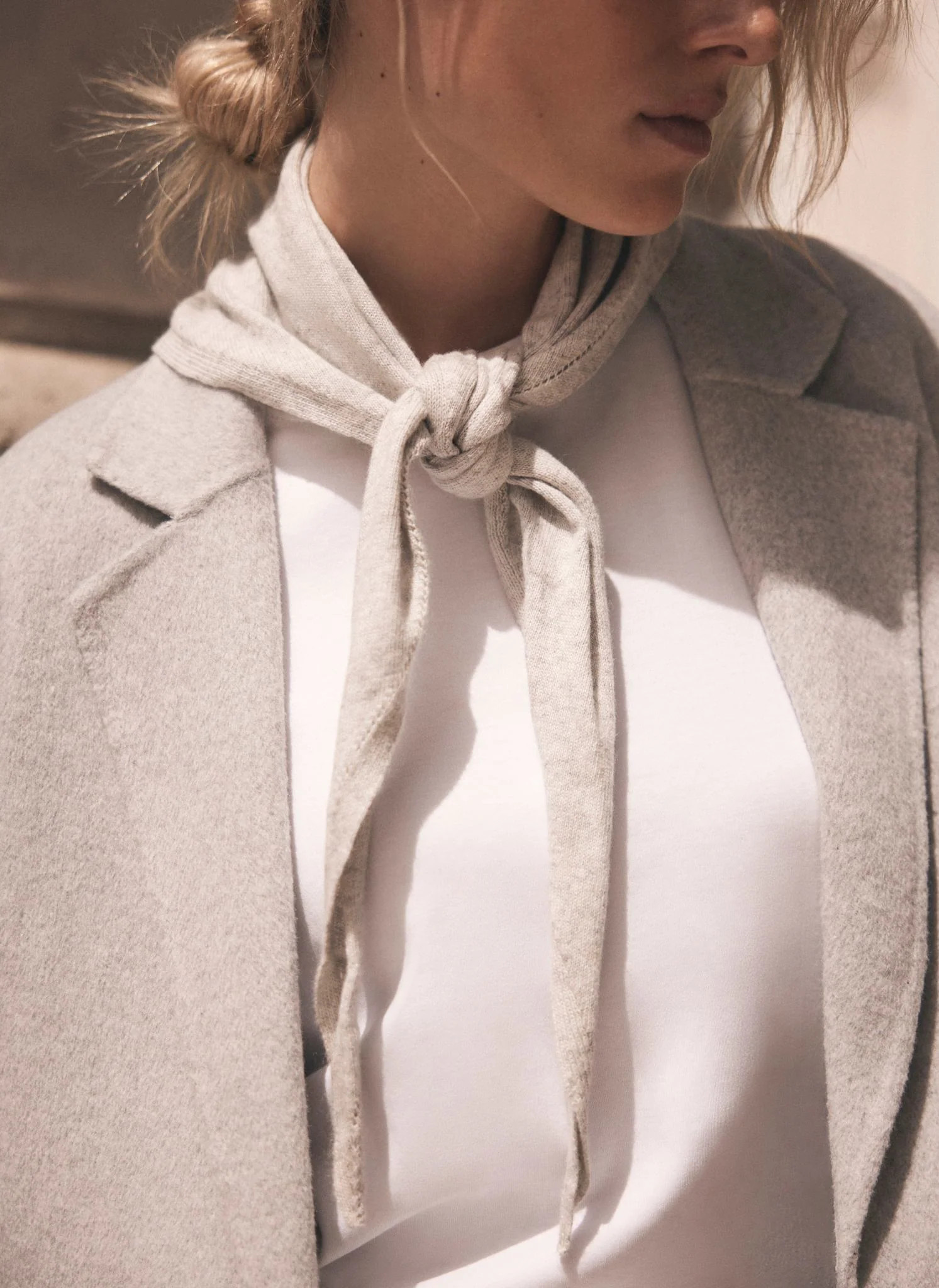 Grey Cotton Blend Triangle Knit Scarf | Mint Velvet